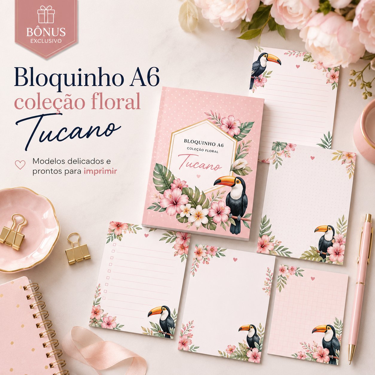 Prévia do presente Bloquinho A6 coleção floral Tucano