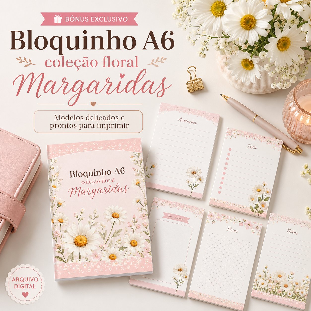 Prévia do presente Bloquinho A6 coleção floral Margaridas