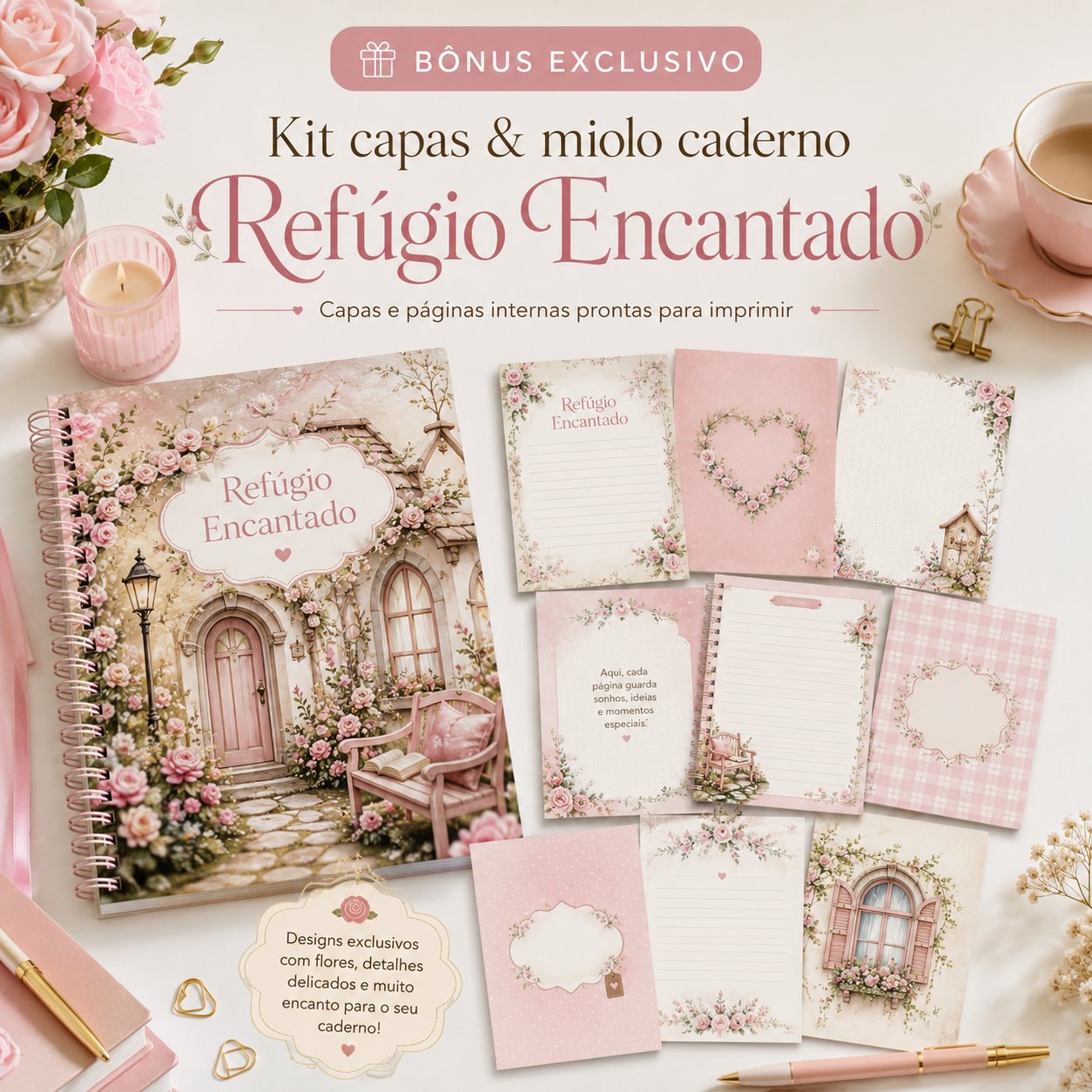 Prévia do presente Kit capas & miolo caderno Refúgio Encantado